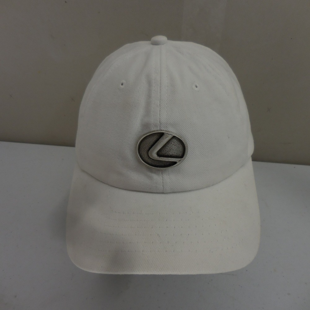 Lexus White Cotton Baseball Cap Hat Metal Logo Emblem Adjustable Strapback